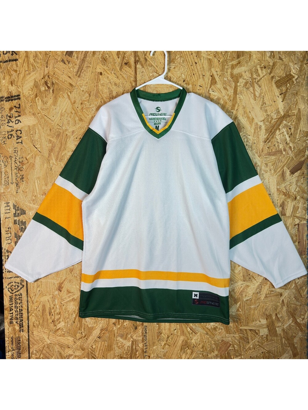 Prosphere white green and gold hockey jersey